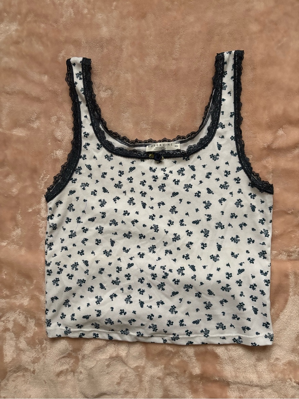 White Floral Lace-Trim Tank Top